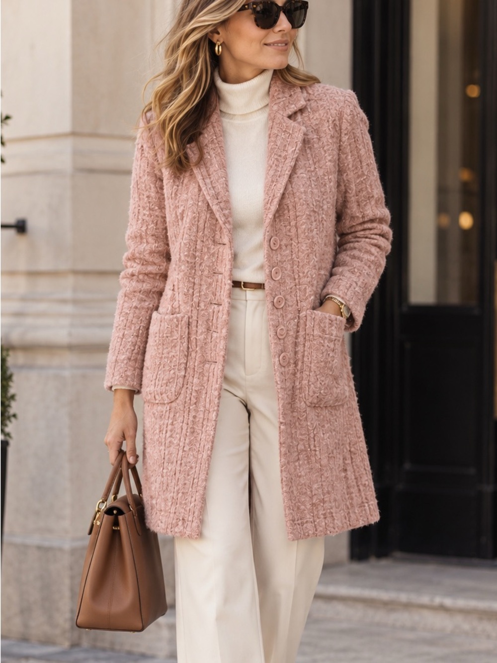 INC Wool Blend Blush Pink Textured Trench Coat